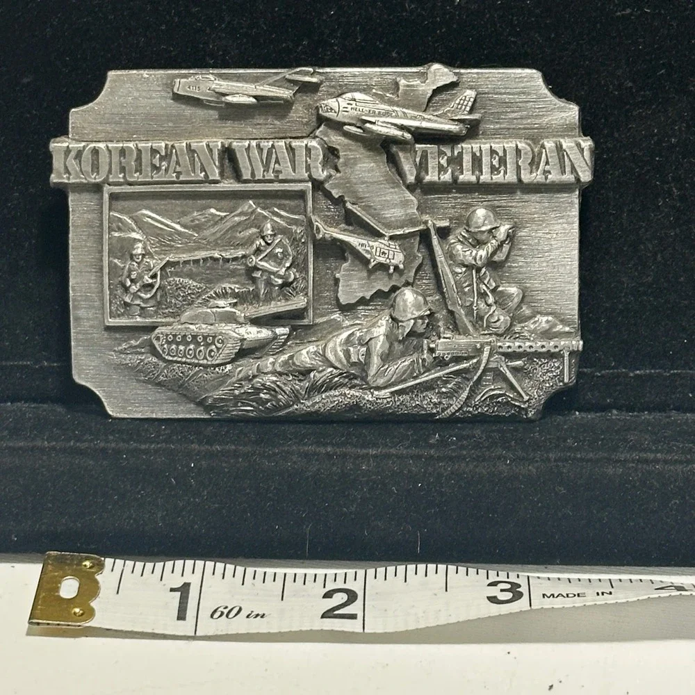 Siskiyou Korean War Veteran 1950-53 Military Jet Tank Pewter Belt Buckle USA